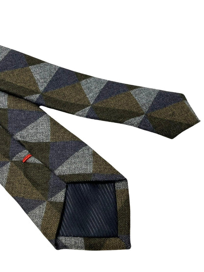 Grey Blue Brown Geometric Triangular Pattern Cotton Men's Tie - Handcrafted For A Bold Contemporary Professional Look by Frederick Thomas Handmade Mens Ties
