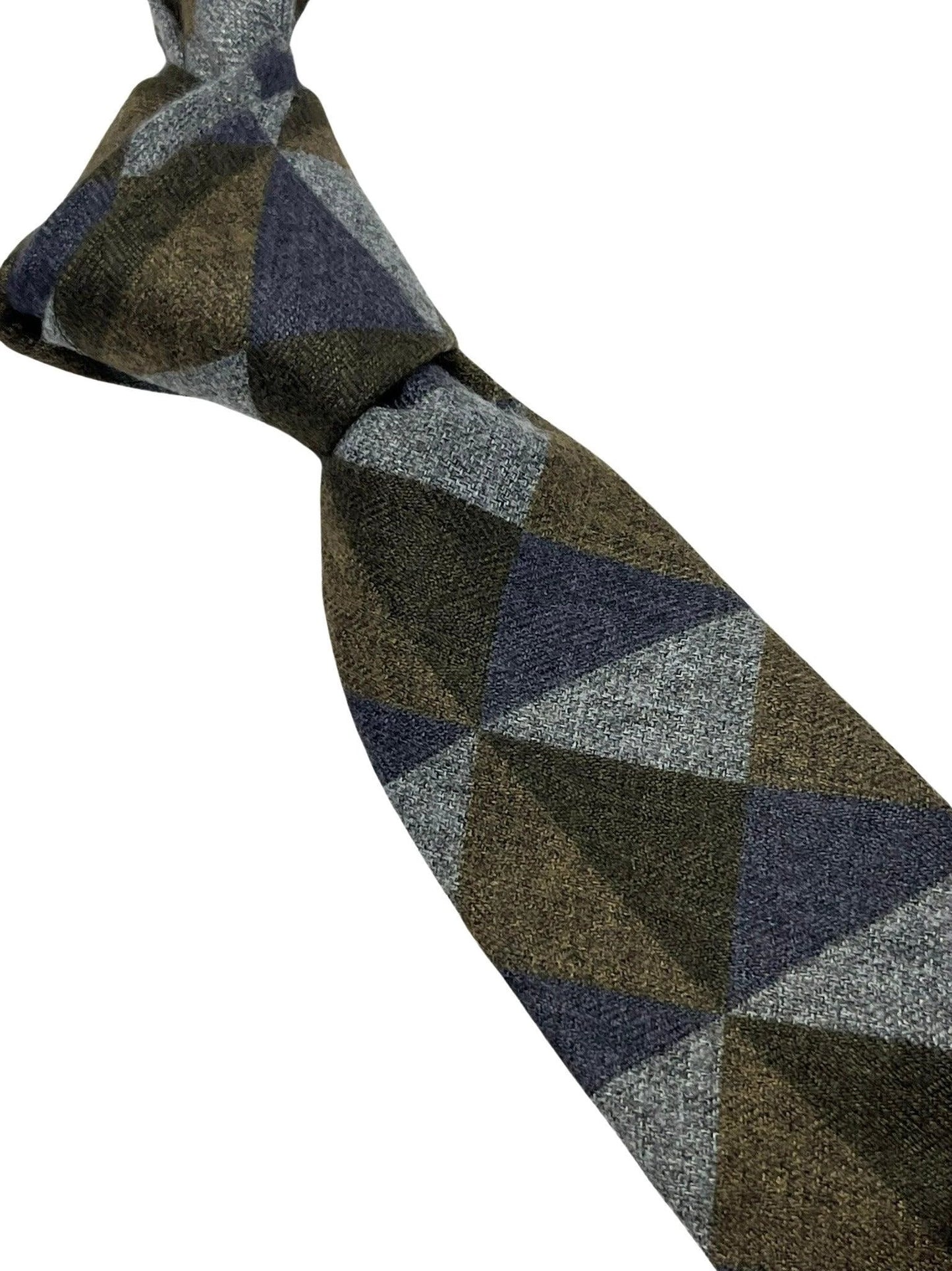 Grey Blue Brown Geometric Triangular Pattern Cotton Men's Tie - Handcrafted For A Bold Contemporary Professional Look by Frederick Thomas Handmade Mens Ties
