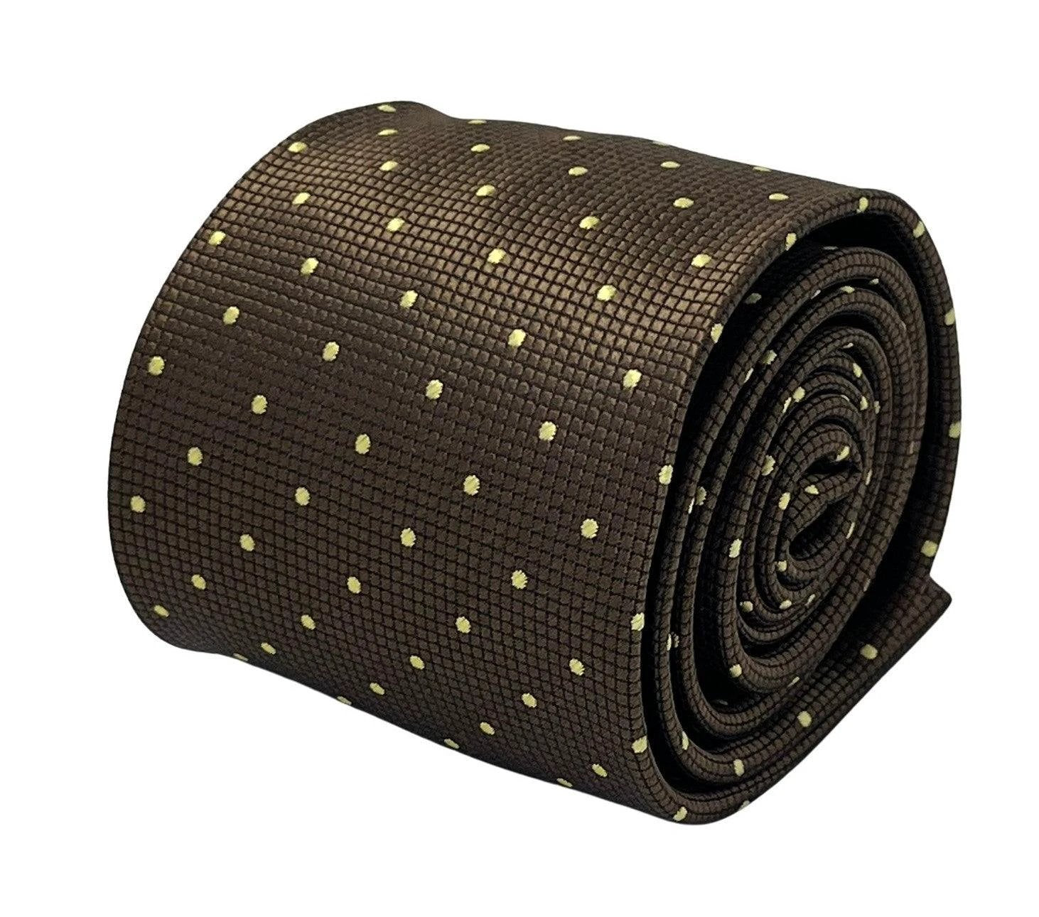 Chocolate Coffee Brown Tie With Light Yellow Pin Spots - Handmade In Britain For A Polished Professional Look by Frederick Thomas Handmade Mens Ties