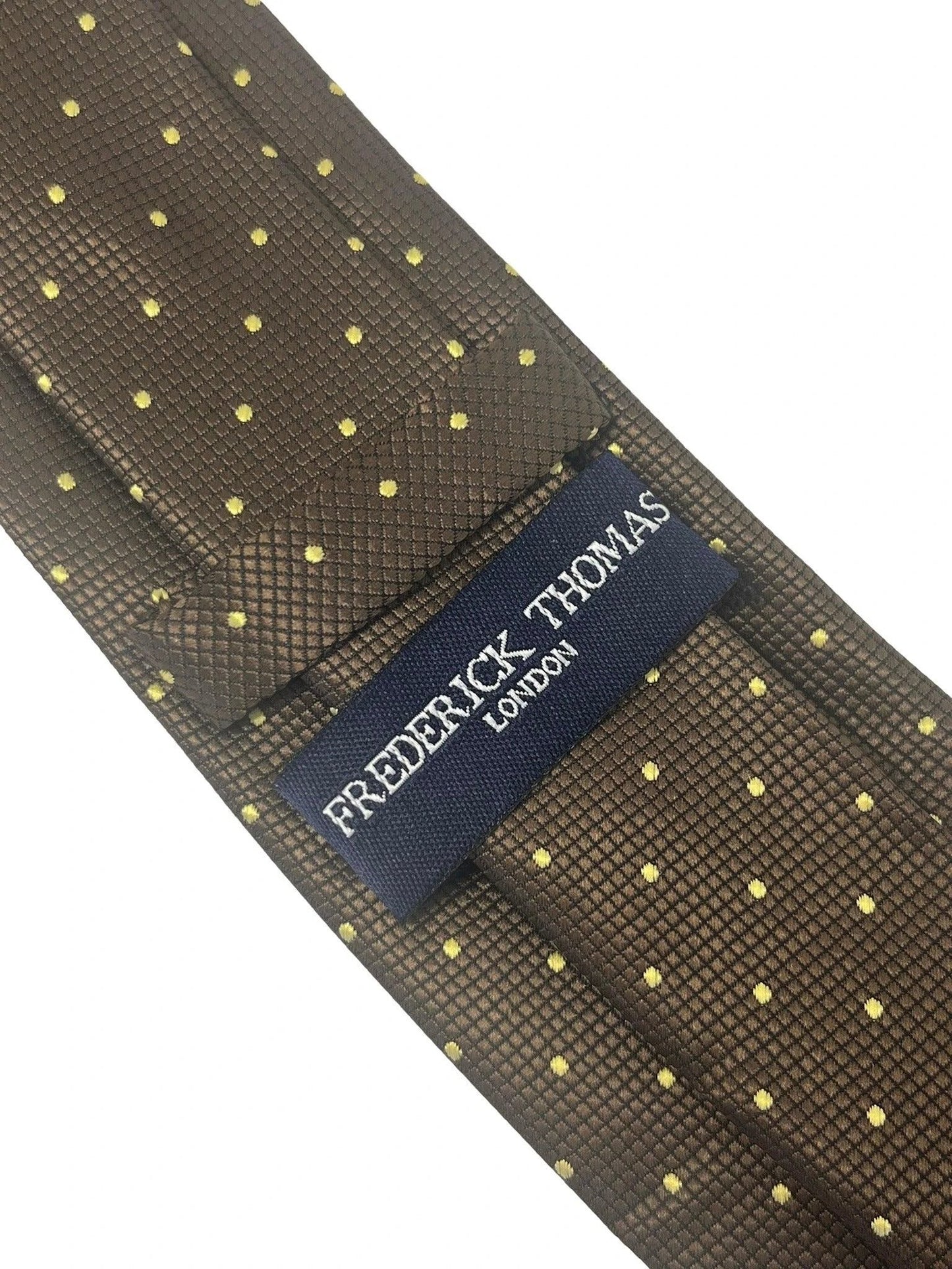 Chocolate Coffee Brown Tie With Light Yellow Pin Spots - Handmade In Britain For A Polished Professional Look by Frederick Thomas Handmade Mens Ties