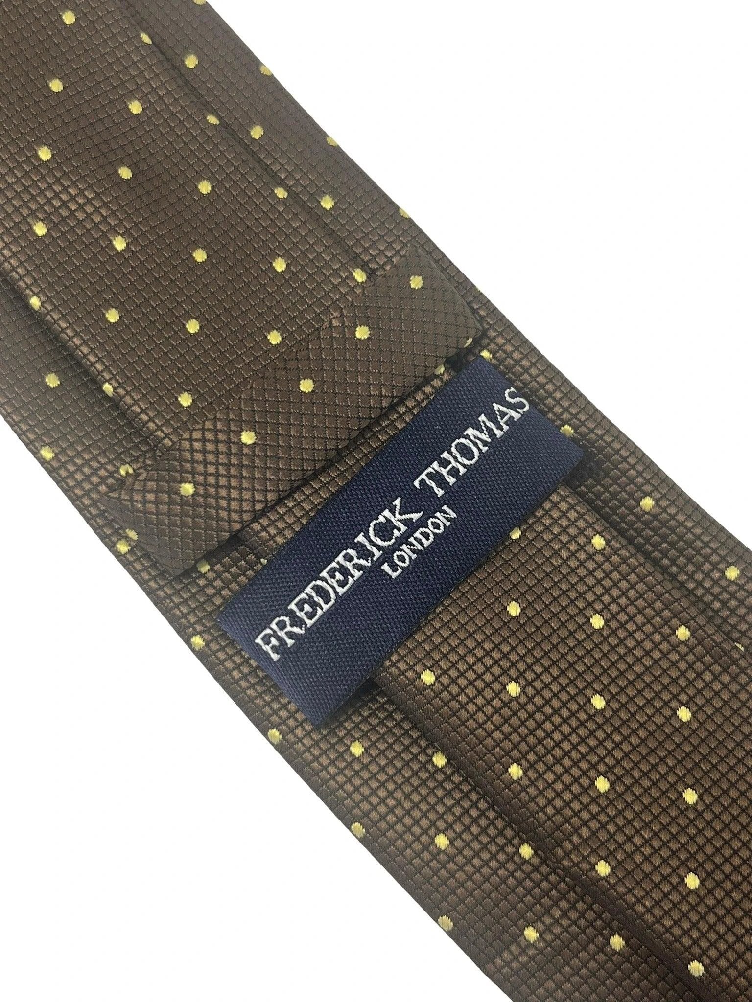 Chocolate Coffee Brown Tie With Light Yellow Pin Spots - Handmade In Britain For A Polished Professional Look by Frederick Thomas Handmade Mens Ties