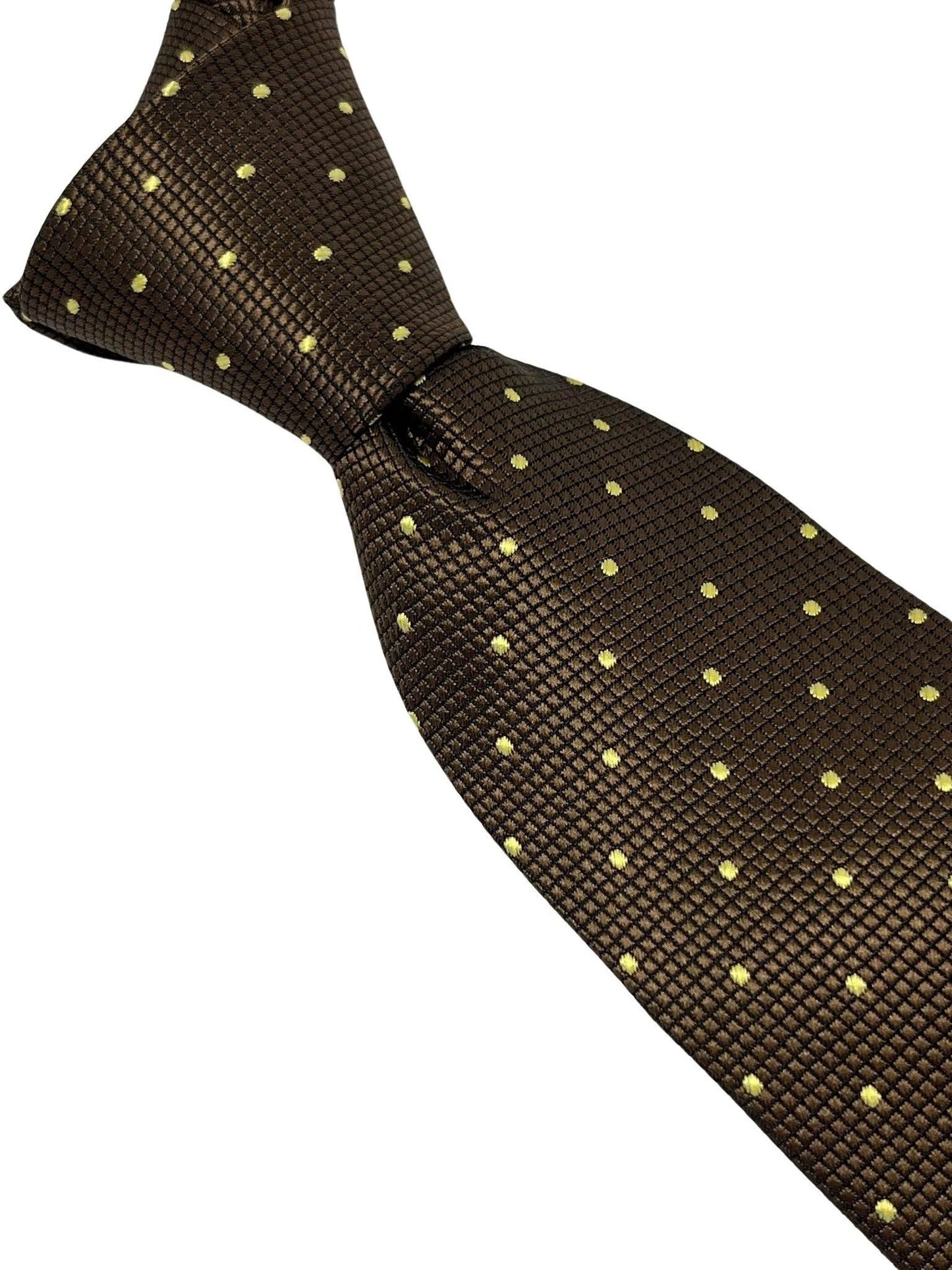 Chocolate Coffee Brown Tie With Light Yellow Pin Spots - Handmade In Britain For A Polished Professional Look by Frederick Thomas Handmade Mens Ties