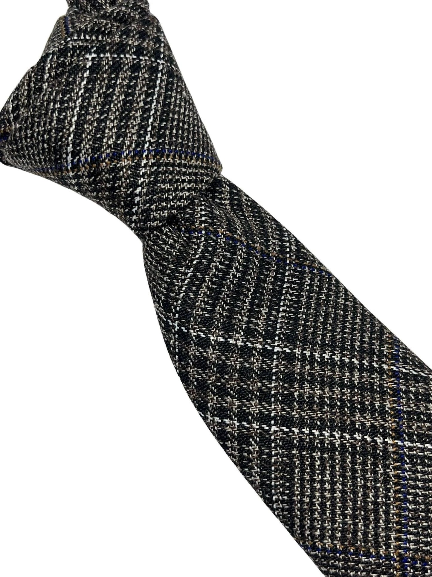 Coffee brown tweed wool check slim tie by Frederick Thomas Handmade Mens Ties