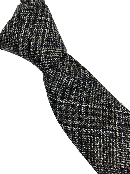 Coffee brown tweed wool check slim tie by Frederick Thomas Handmade Mens Ties