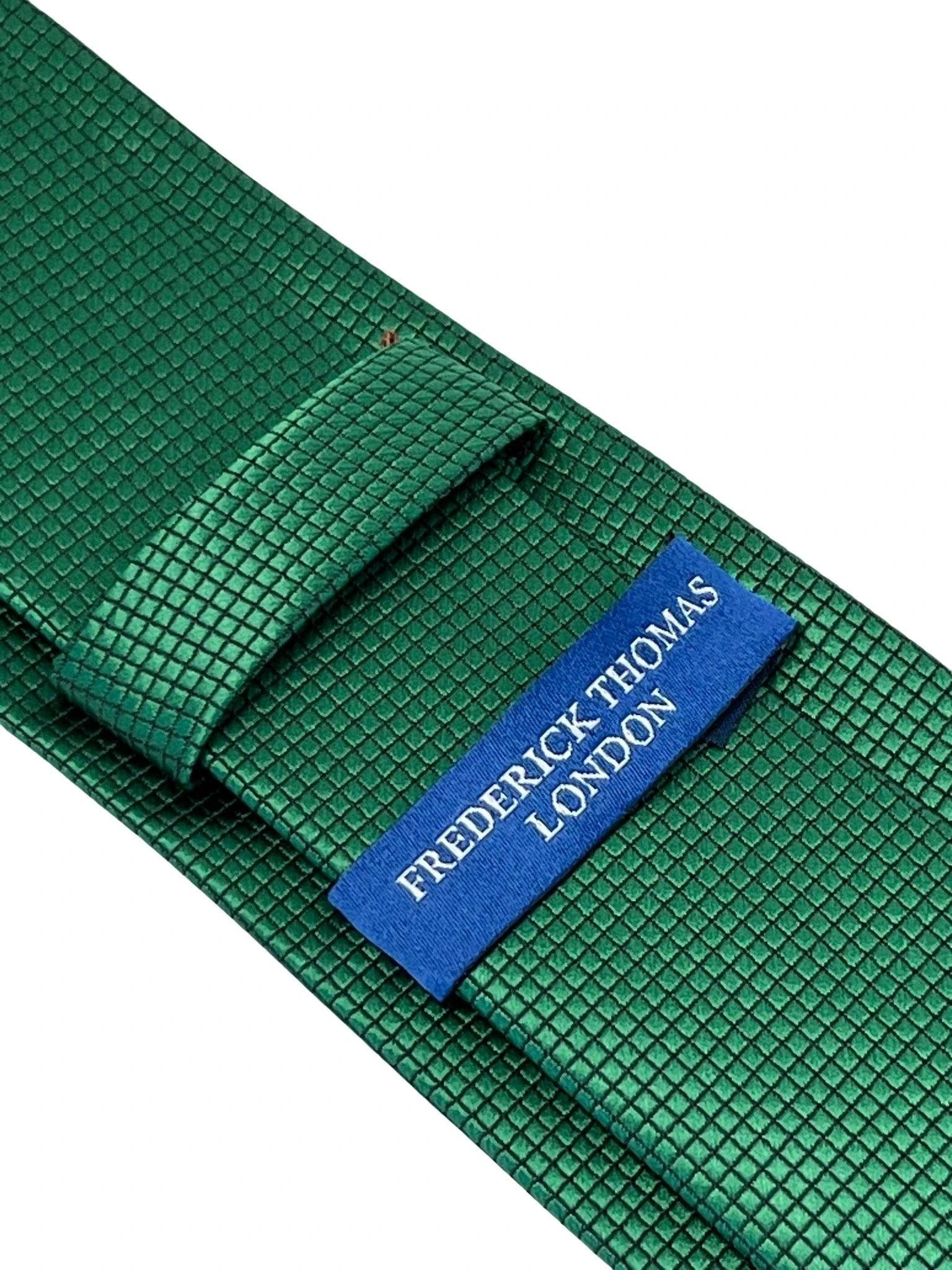 Emerald Green Silky Tie With Subtle Squared Design - Handmade Emerald Silk With Understated Sheen For Quiet Confidence by Frederick Thomas Handmade Mens Ties