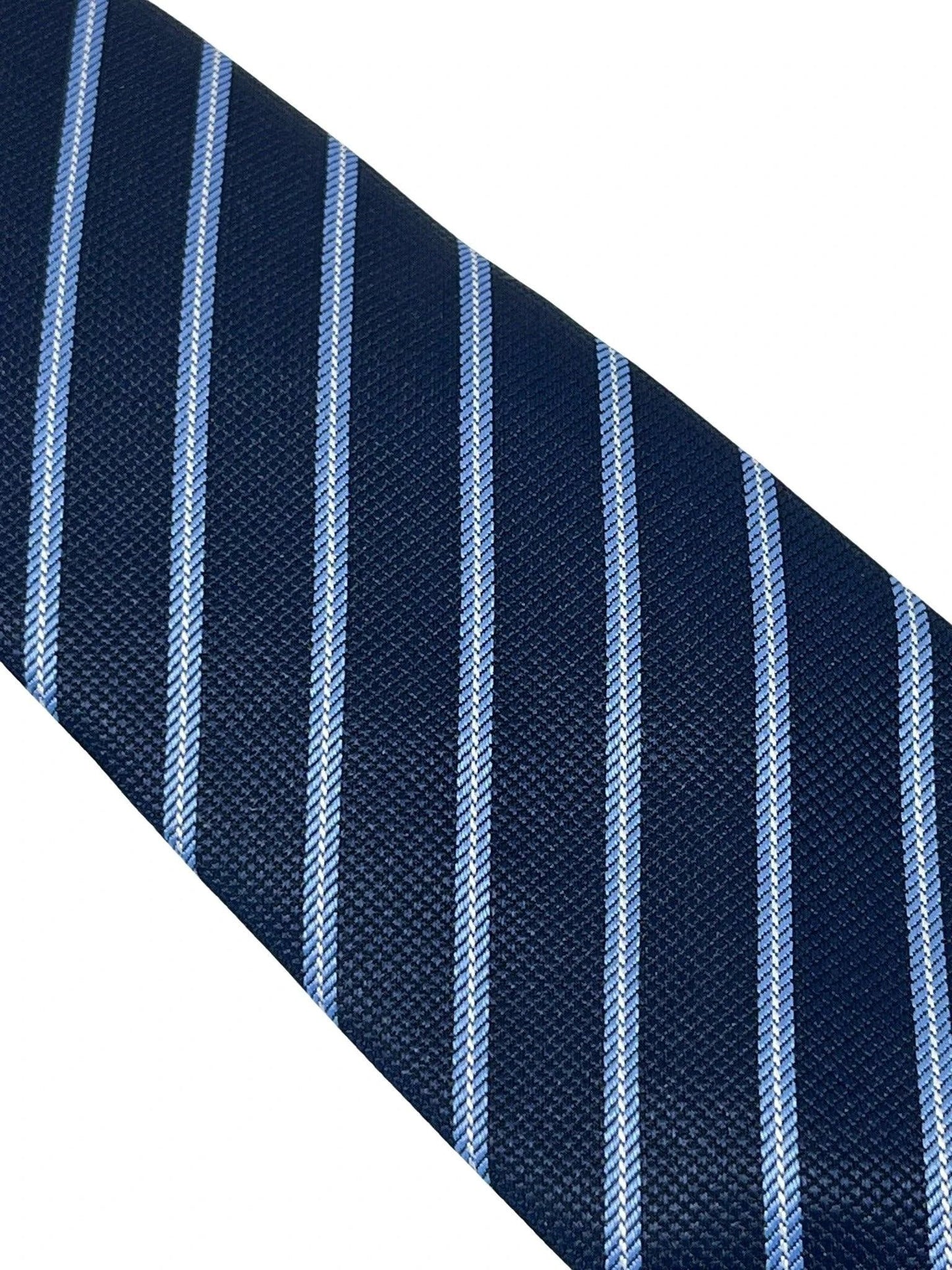 dark navy blue tie with light pale blue stripe by Frederick Thomas Handmade Mens Ties