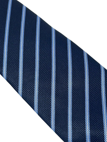 dark navy blue tie with light pale blue stripe by Frederick Thomas Handmade Mens Ties