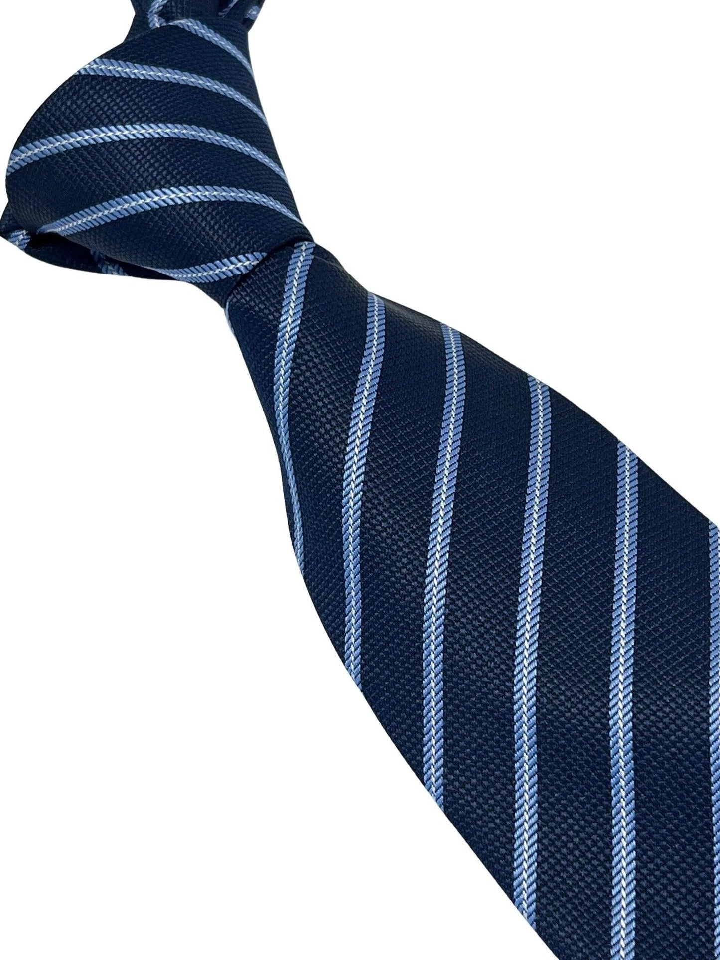 dark navy blue tie with light pale blue stripe by Frederick Thomas Handmade Mens Ties
