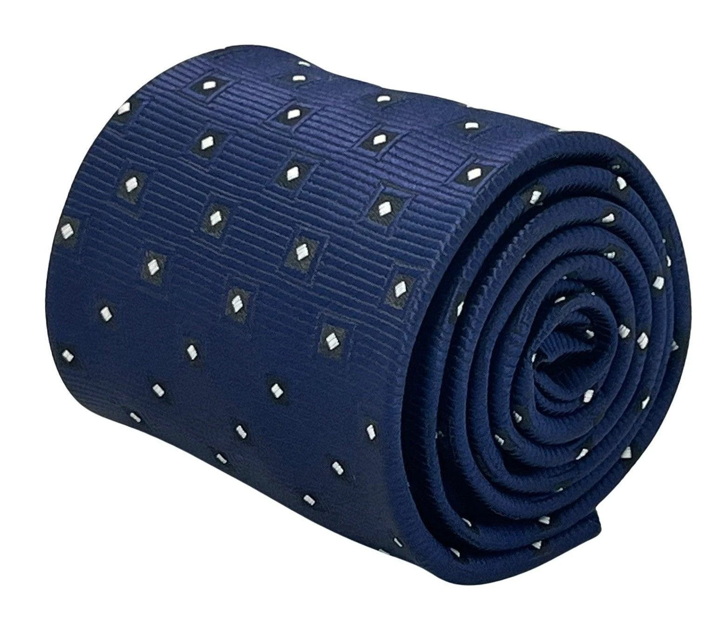 Dark Blue Navy Tie With Geometric Square Design - Handcrafted For The Discerning Gentleman by Frederick Thomas Handmade Mens Ties