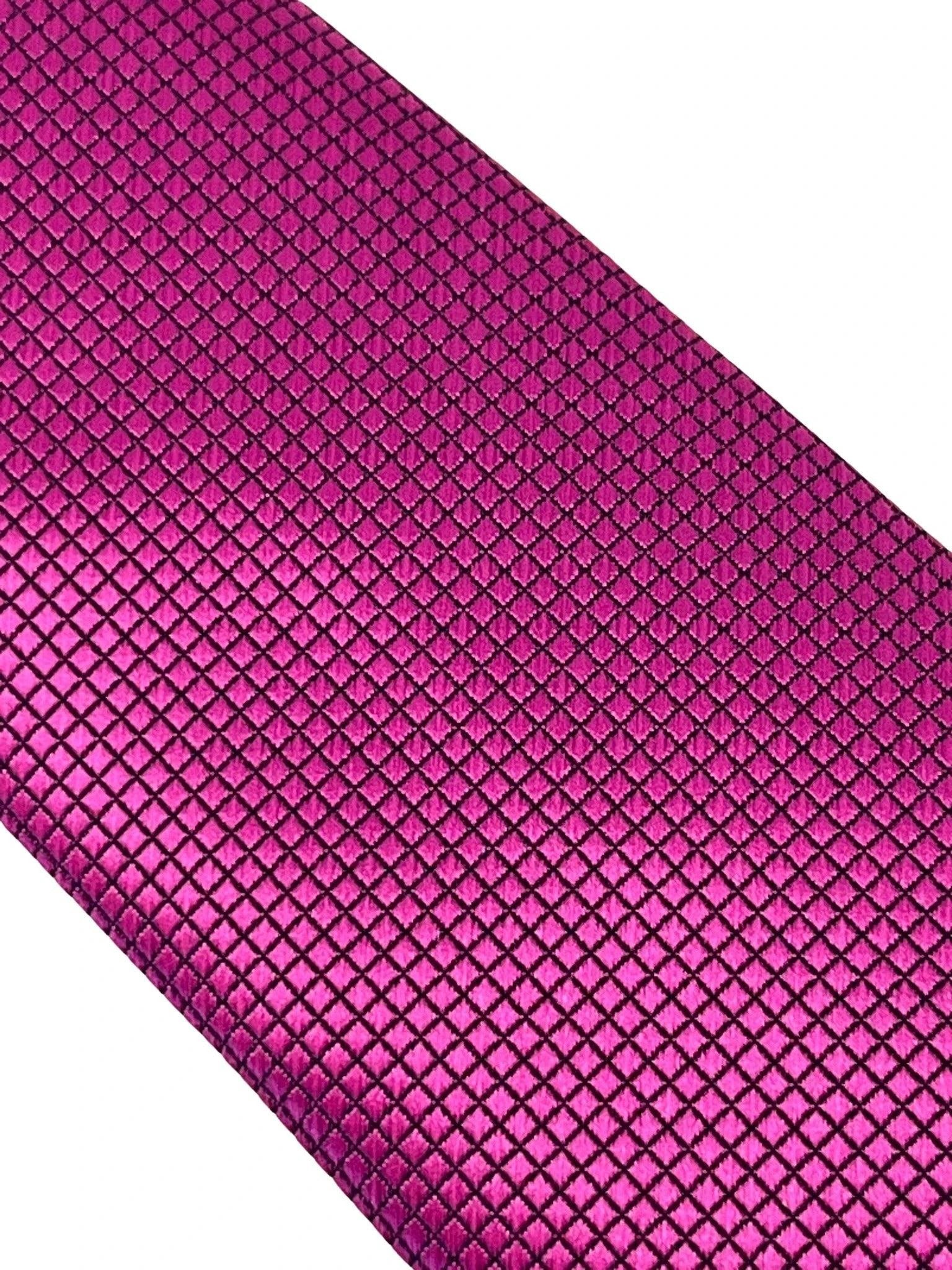 Berry Fuchsia Bright Pink Tie With Subtle Squared Pattern By Frederick Thomas - Handmade Luxury For Modern Professional by Frederick Thomas Handmade Mens Ties