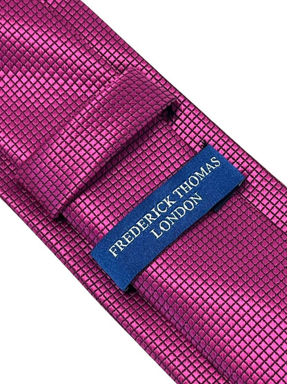 Berry Fuchsia Bright Pink Tie With Subtle Squared Pattern By Frederick Thomas - Handmade Luxury For Modern Professional by Frederick Thomas Handmade Mens Ties