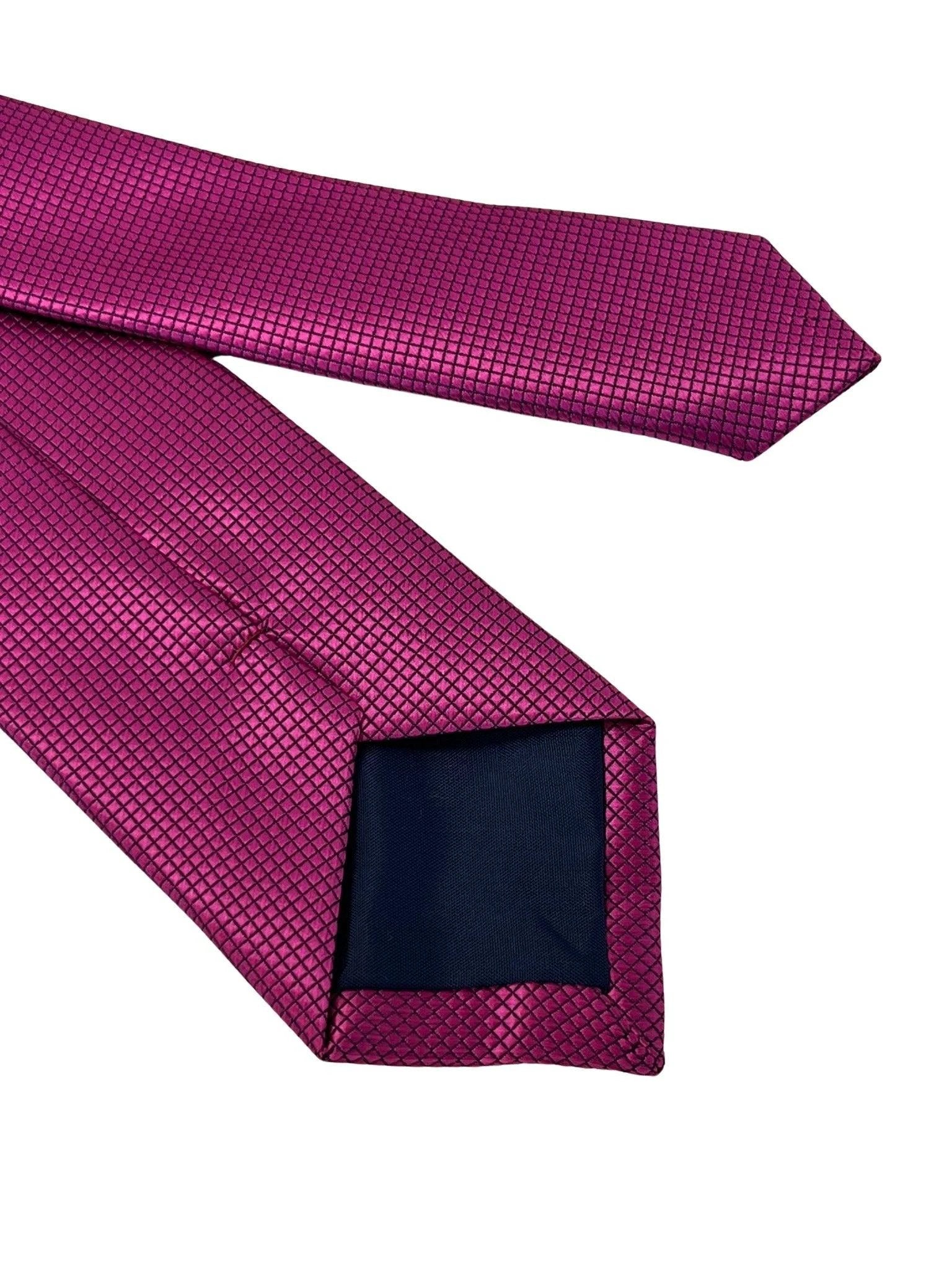 Berry Fuchsia Bright Pink Tie With Subtle Squared Pattern By Frederick Thomas - Handmade Luxury For Modern Professional by Frederick Thomas Handmade Mens Ties