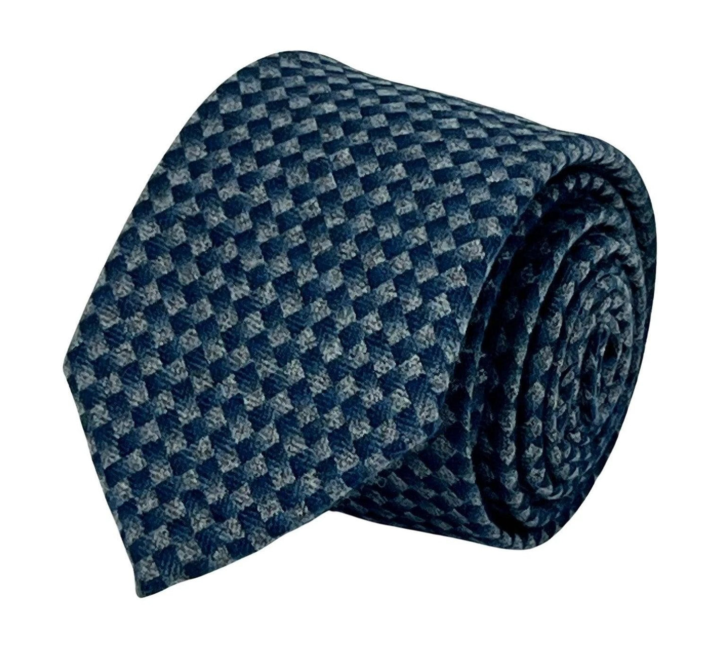 dark blue and grey tie with geometric pattern by Frederick Thomas Handmade Mens Ties