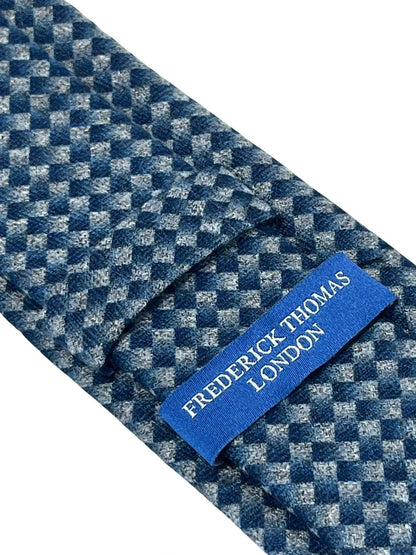 dark blue and grey tie with geometric pattern by Frederick Thomas Handmade Mens Ties