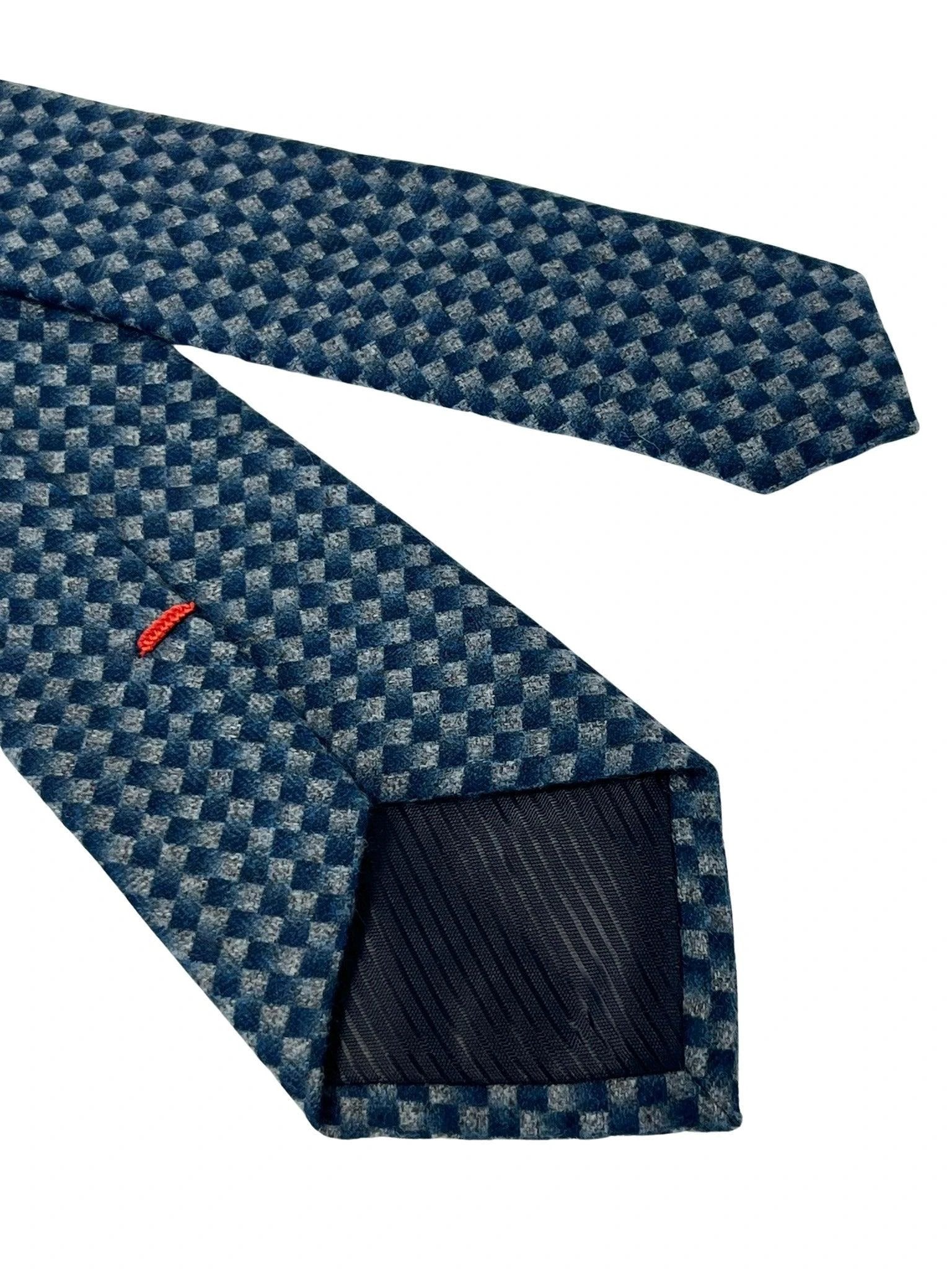 dark blue and grey tie with geometric pattern by Frederick Thomas Handmade Mens Ties