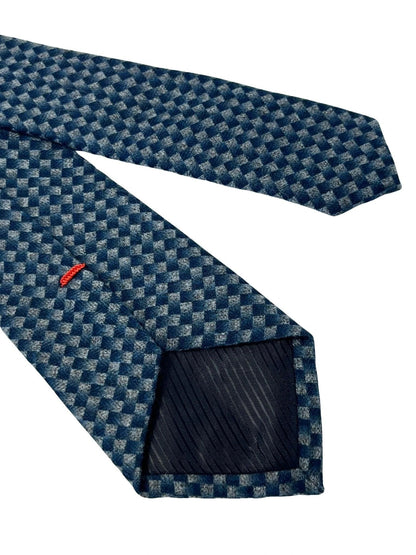 dark blue and grey tie with geometric pattern by Frederick Thomas Handmade Mens Ties