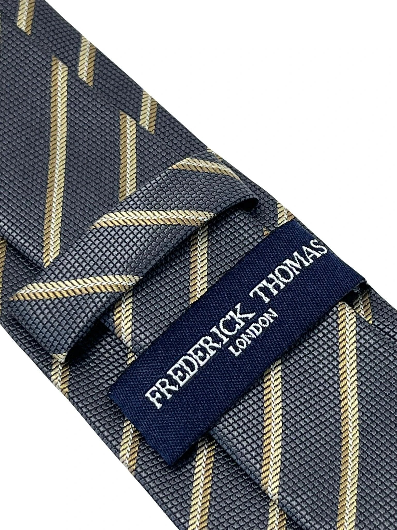 grey tie with honeycomb pattern & bronze stripe by Frederick Thomas Handmade Mens Ties
