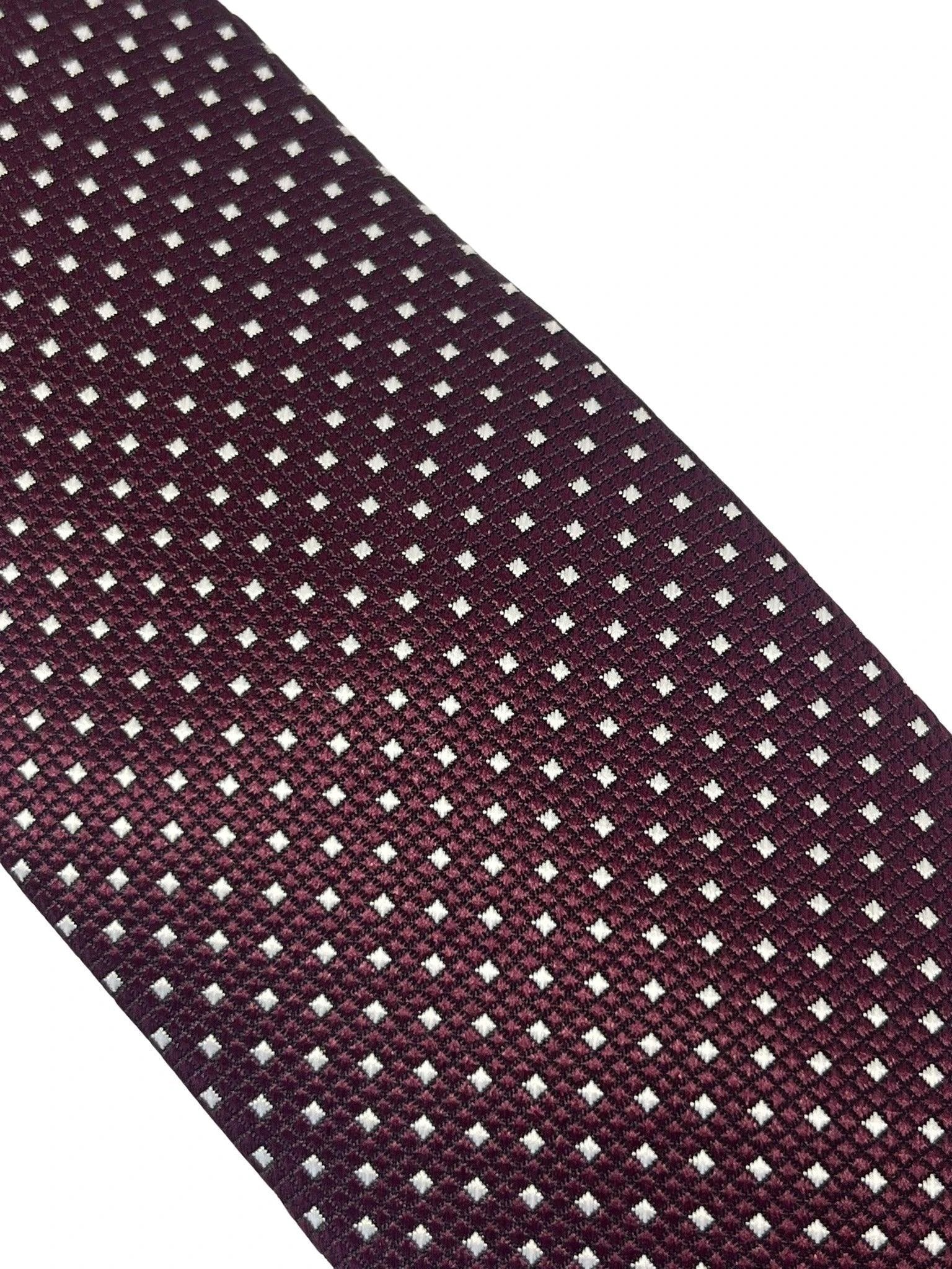 maroon burgundy red with white pin spot tie by Frederick Thomas Handmade Mens Ties