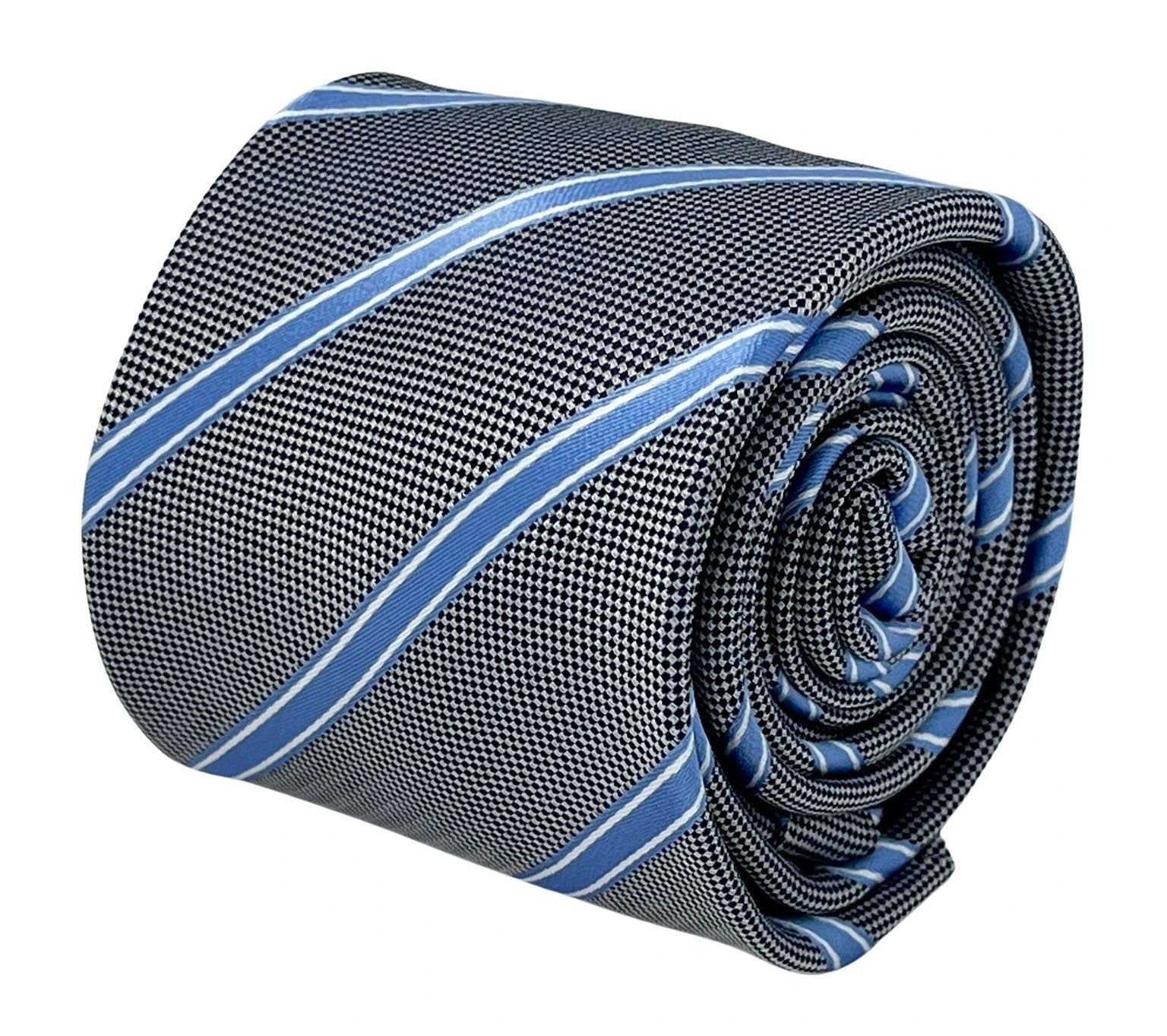 grey tie with light blue thin stripe by Frederick Thomas Handmade Mens Ties