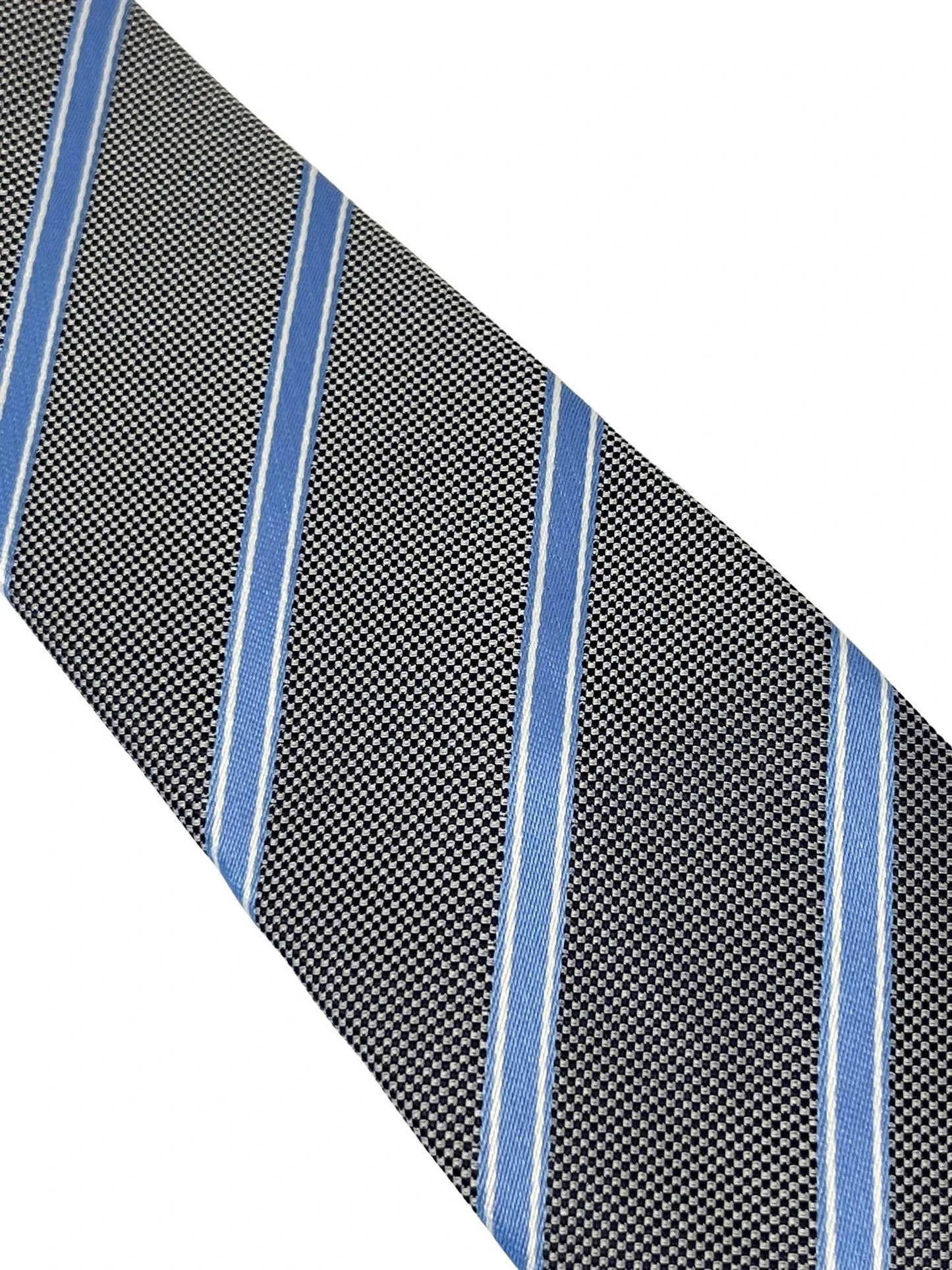 grey tie with light blue thin stripe by Frederick Thomas Handmade Mens Ties