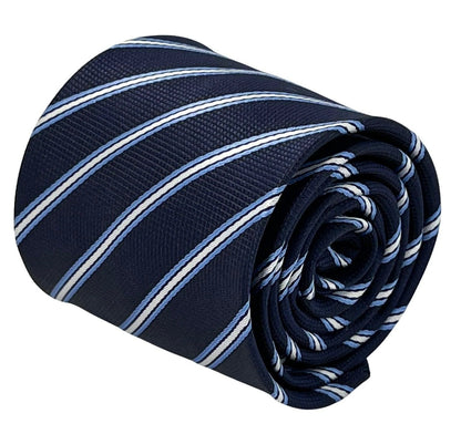 dark navy blue tie with thin light blue and white stripe by Frederick Thomas Handmade Mens Ties