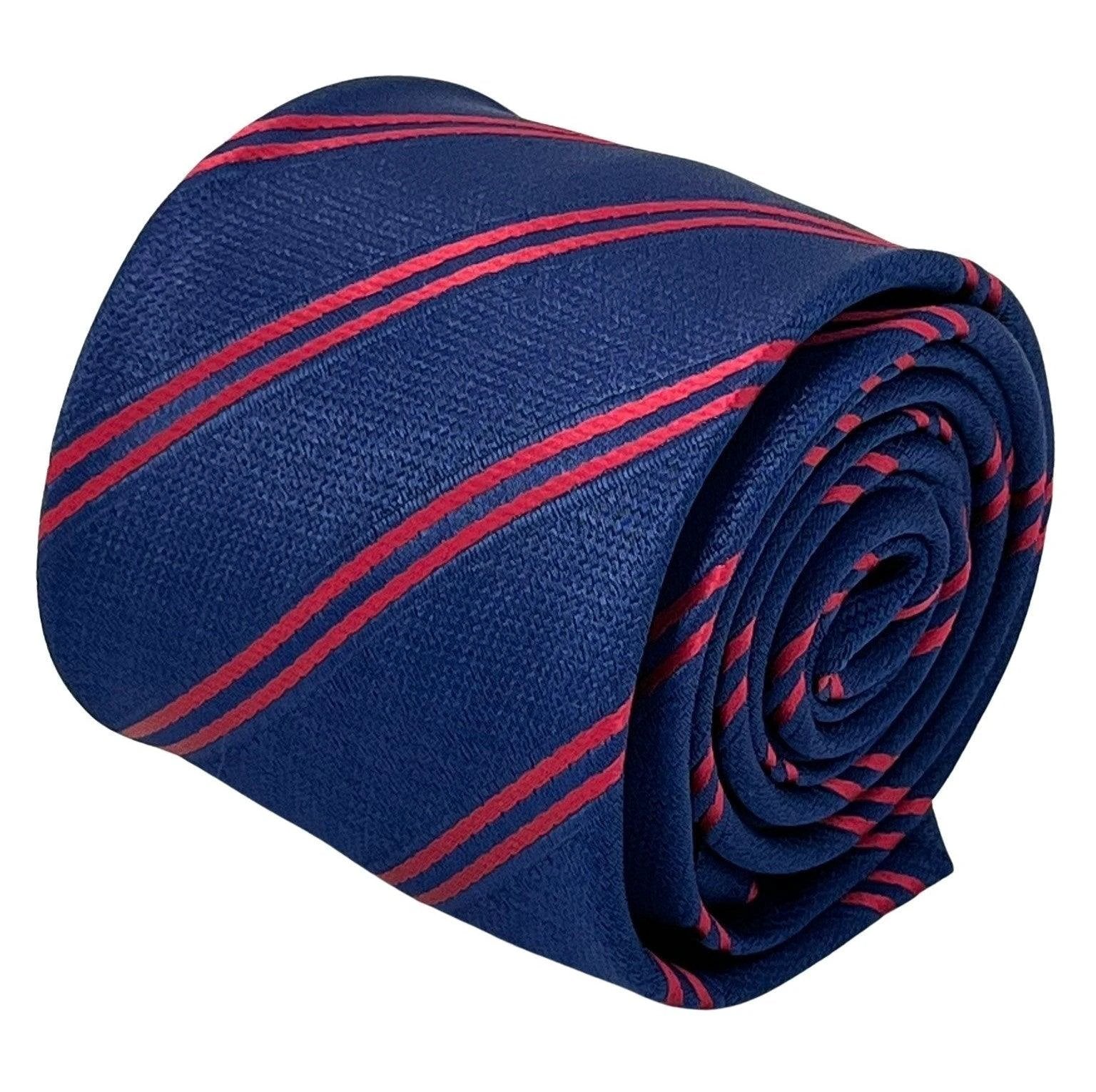 dark navy blue tie with double red stripe by Frederick Thomas Handmade Mens Ties