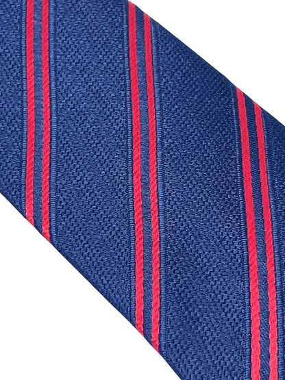 dark navy blue tie with double red stripe by Frederick Thomas Handmade Mens Ties