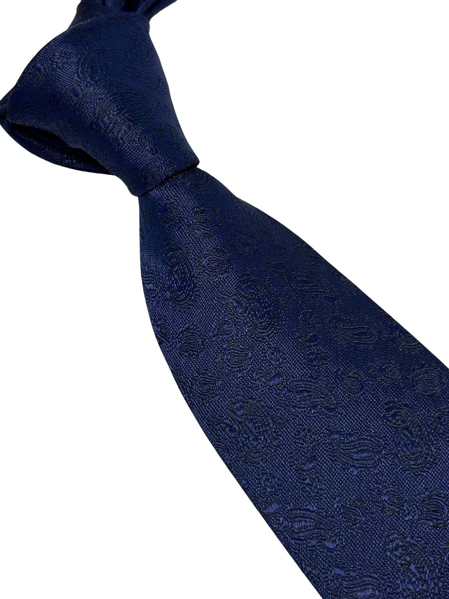 dark navy blue tie with subtle paisley design by Frederick Thomas Handmade Mens Ties