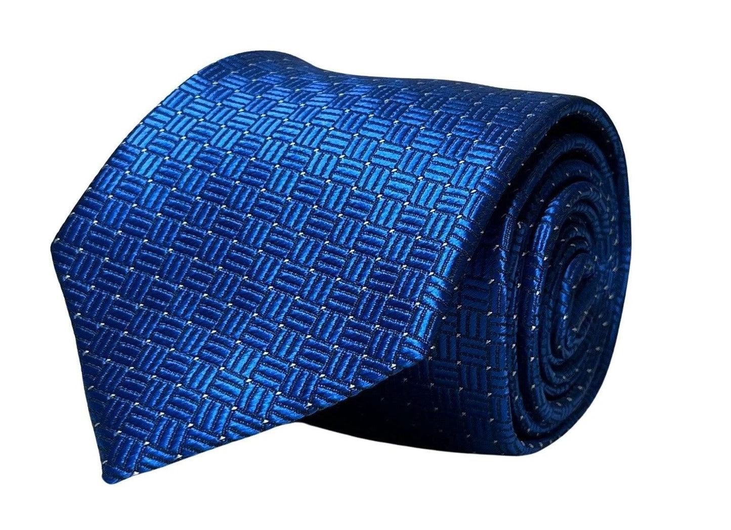 Electric Bright Blue Tie With Squared Pin Spot Design - Handmade Statement Piece For The Modern Professional by Frederick Thomas Handmade Mens Ties