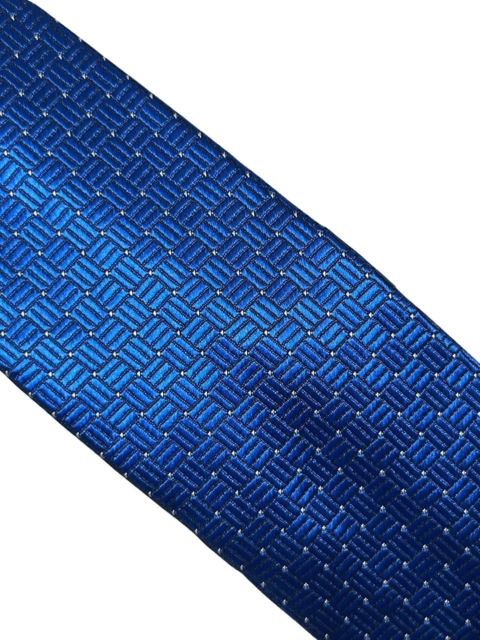 Electric Bright Blue Tie With Squared Pin Spot Design - Handmade Statement Piece For The Modern Professional by Frederick Thomas Handmade Mens Ties