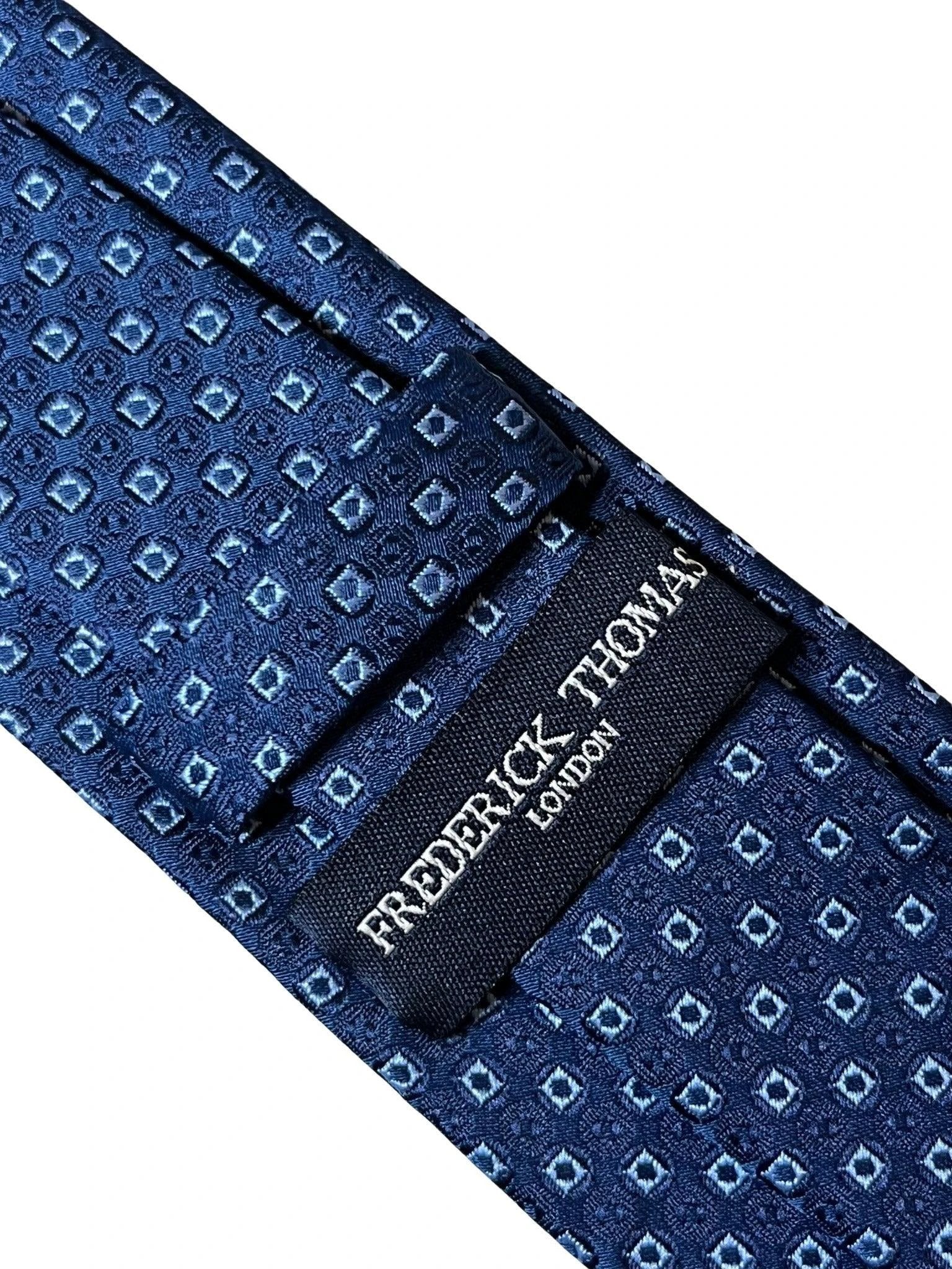 Dark Blue Navy Tie With Square Spotted Design - Handmade Craftsmanship For Subtle, Enduring Professional Style by Frederick Thomas Handmade Mens Ties