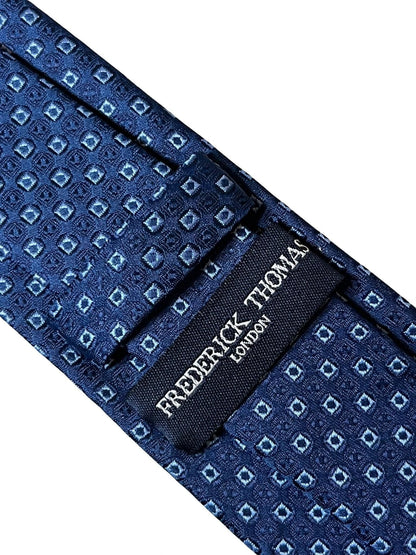 Dark Blue Navy Tie With Square Spotted Design - Handmade Craftsmanship For Subtle, Enduring Professional Style by Frederick Thomas Handmade Mens Ties