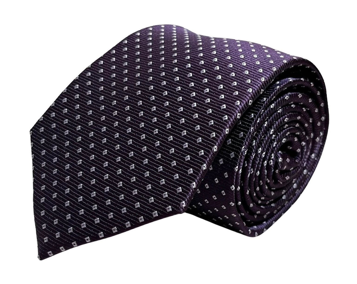 Dark Purple Tie With White Pin Spots - Handmade by Frederick Thomas Premium Silk For A Flawless Silhouette by Frederick Thomas Handmade Mens Ties