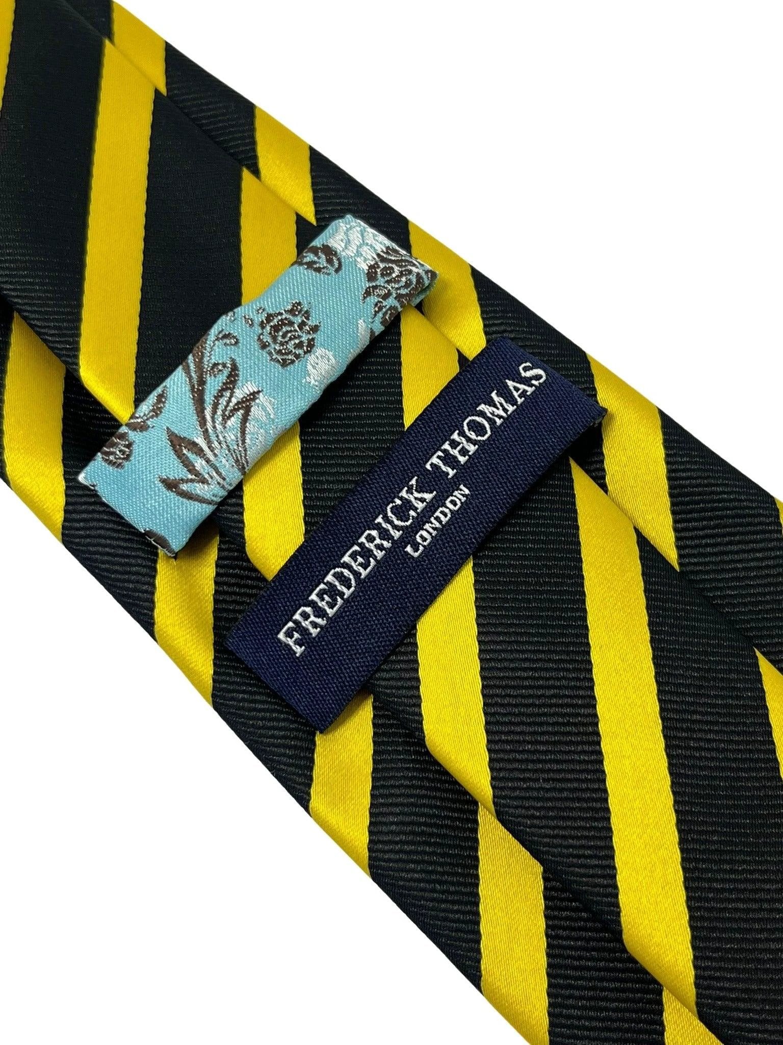 black and yellow gold club striped tie by Frederick Thomas Handmade Mens Ties