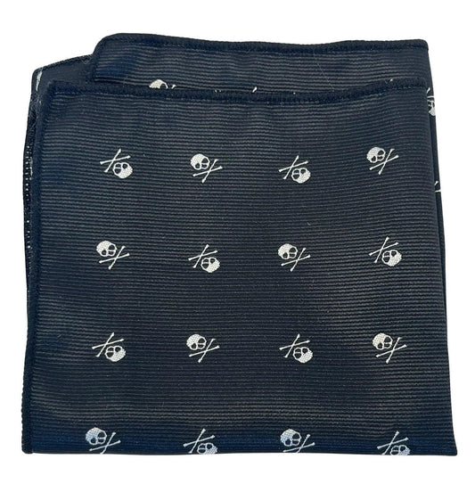 Black Pocket Square With Embroidered Skull Design - Handmade Frederick Thomas Accessory For A Bold Style Statement by Frederick Thomas Handmade Mens Ties