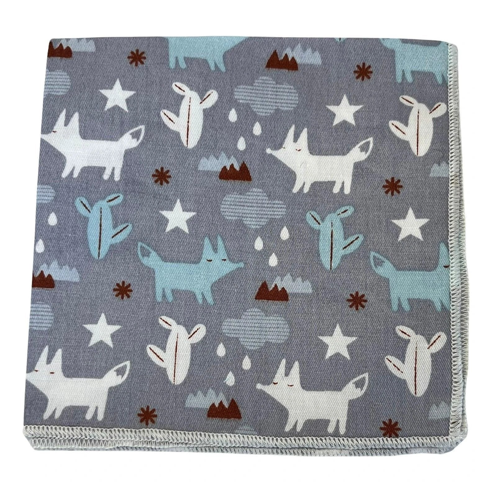 Light Pale Grey Cotton Pocket Square With Scion Style Fox Design - Refined 100 Per Cent Cotton Accessory For Suits by Frederick Thomas Handmade Mens Ties