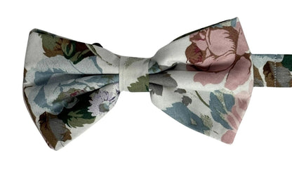 Watercolour Style English Pink Rose Garden Cotton Bow Tie - Pre-Tied Cotton Accessory With Subtle Rose Print by Frederick Thomas Handmade Mens Ties