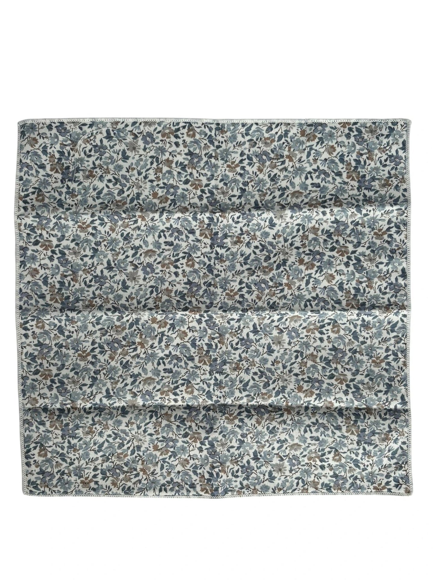 Dusky Blue English Wildflower Design Cotton Pocket Square - Handmade By Frederick Thomas In Pure Cotton by Frederick Thomas Handmade Mens Ties