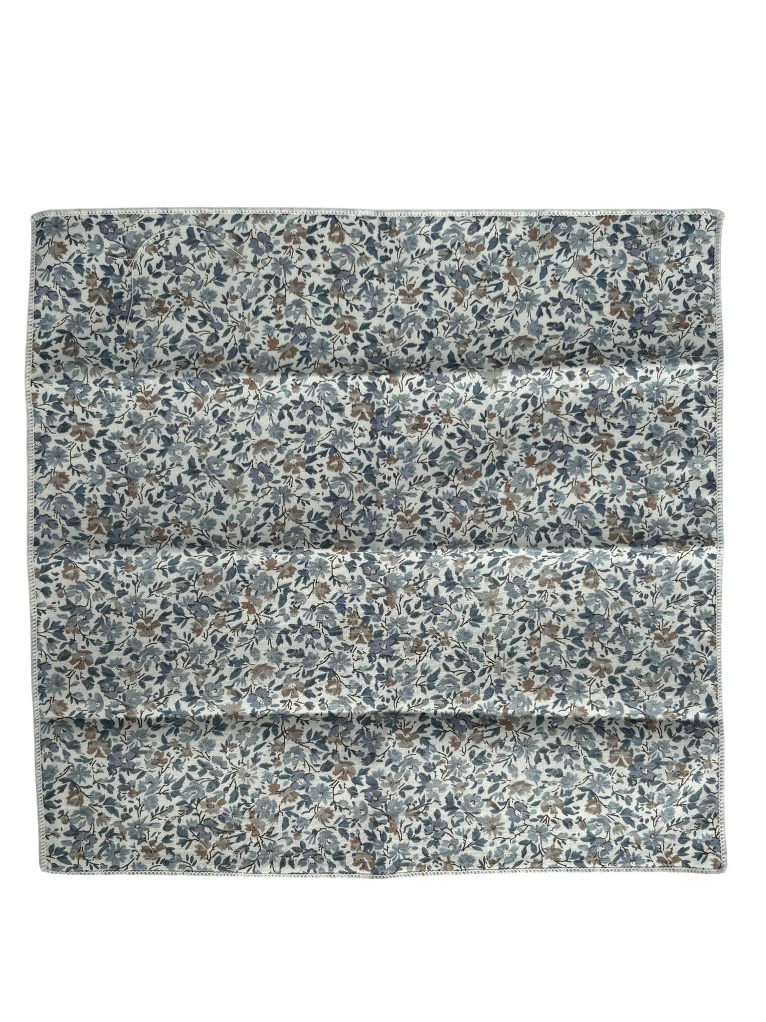 Dusky Blue English Wildflower Design Cotton Pocket Square - Handmade By Frederick Thomas In Pure Cotton by Frederick Thomas Handmade Mens Ties