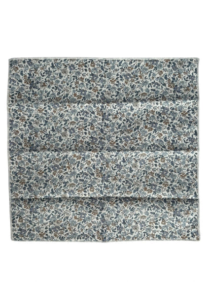Dusky Blue English Wildflower Design Cotton Pocket Square - Handmade By Frederick Thomas In Pure Cotton by Frederick Thomas Handmade Mens Ties
