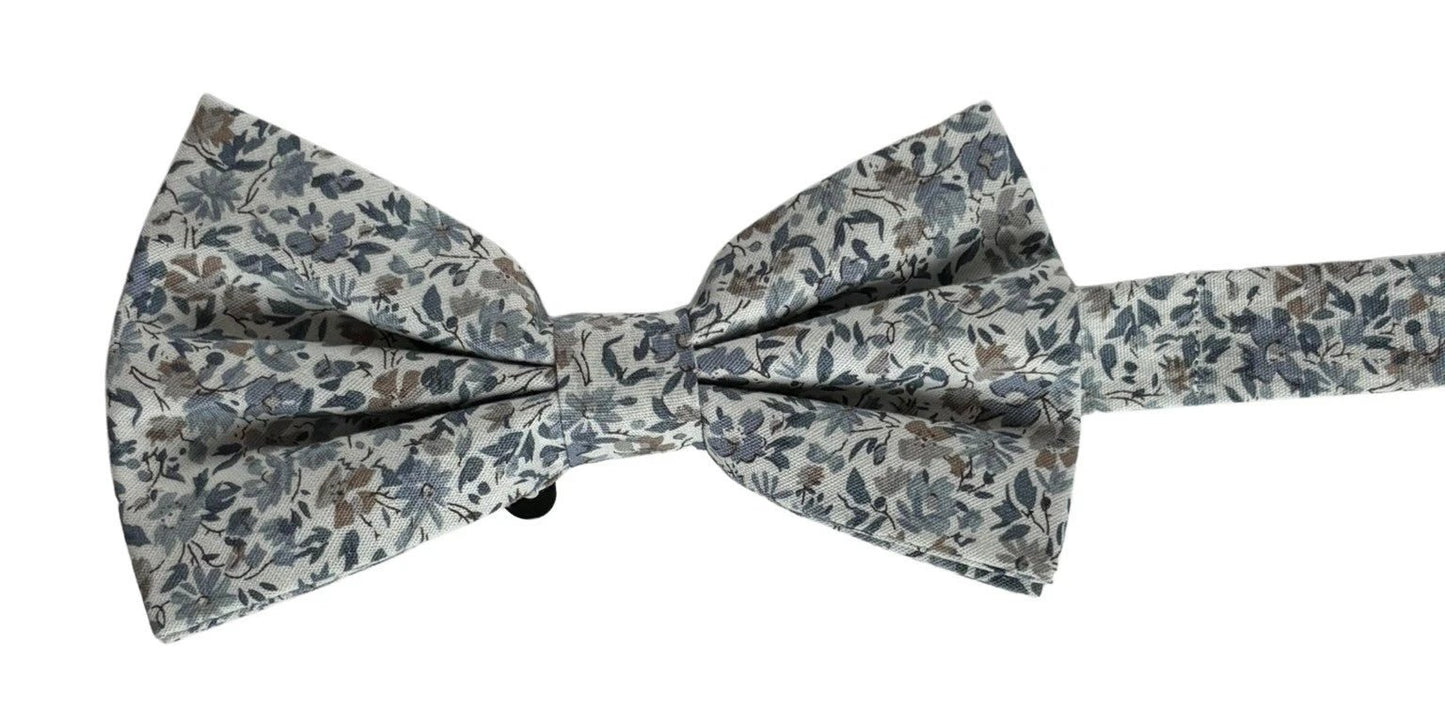 Dusky Blue English Wildflower Design Cotton Bow Tie by Frederick Thomas Handmade Mens Ties