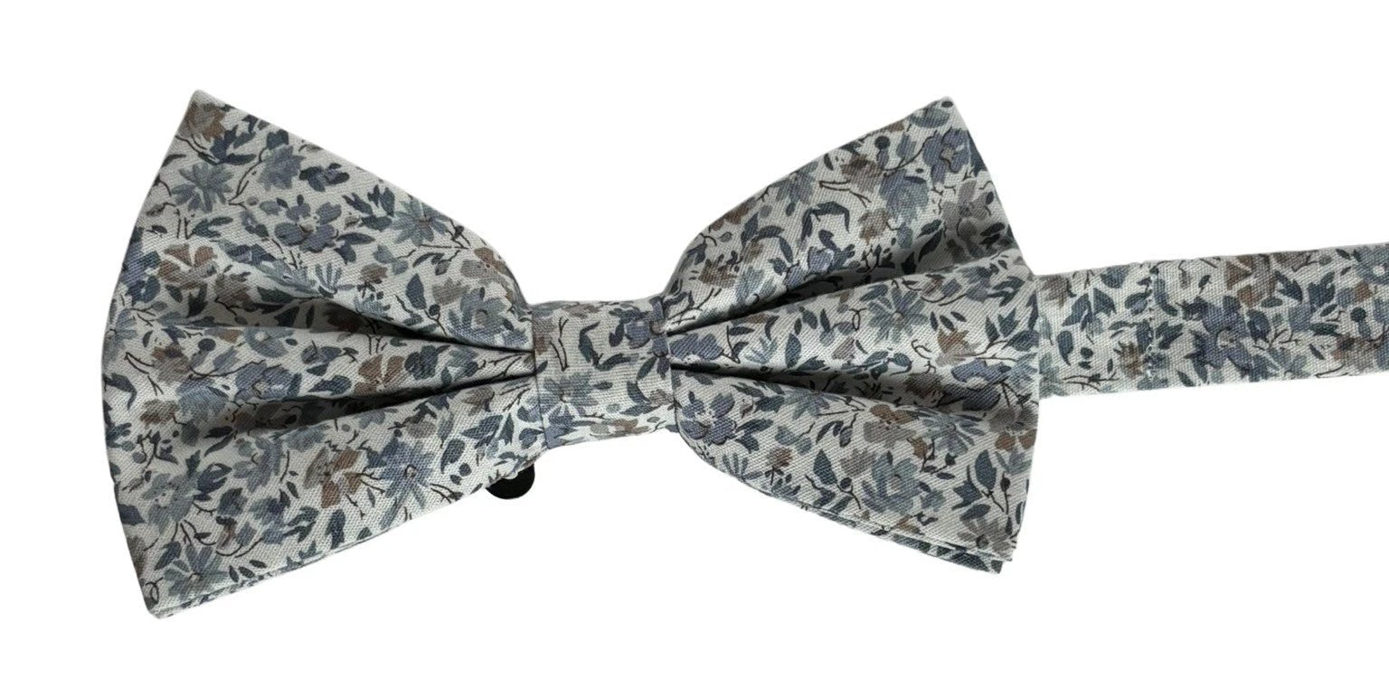 Dusky Blue English Wildflower Design Cotton Bow Tie by Frederick Thomas Handmade Mens Ties