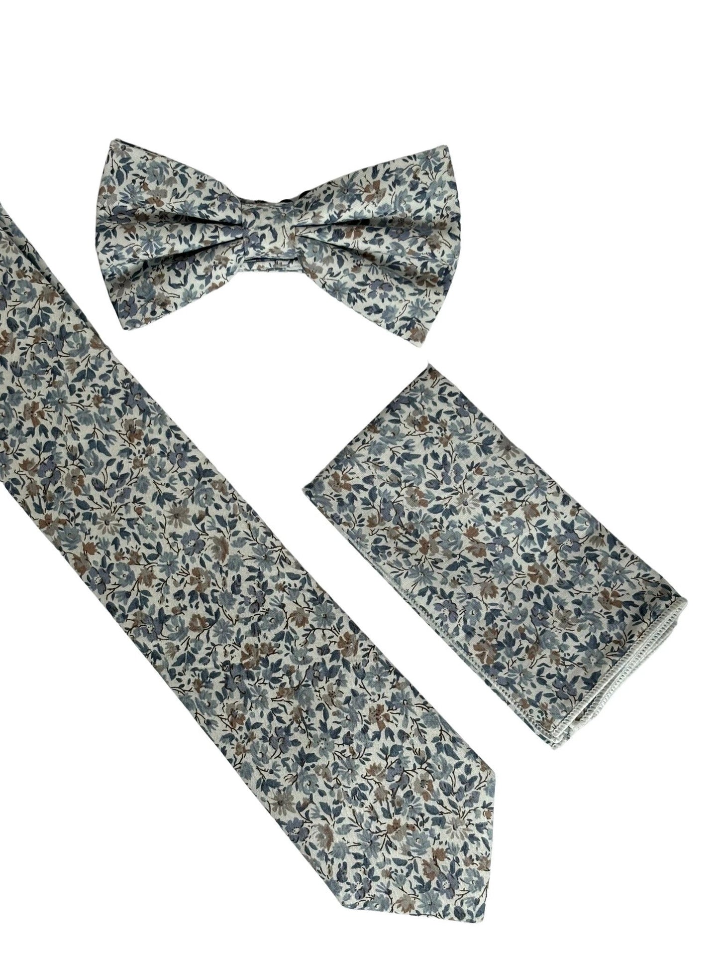 Dusky Blue English Wildflower Design Cotton Tie - Handmade Craftsmanship For Everyday Sophistication by Frederick Thomas Handmade Mens Ties