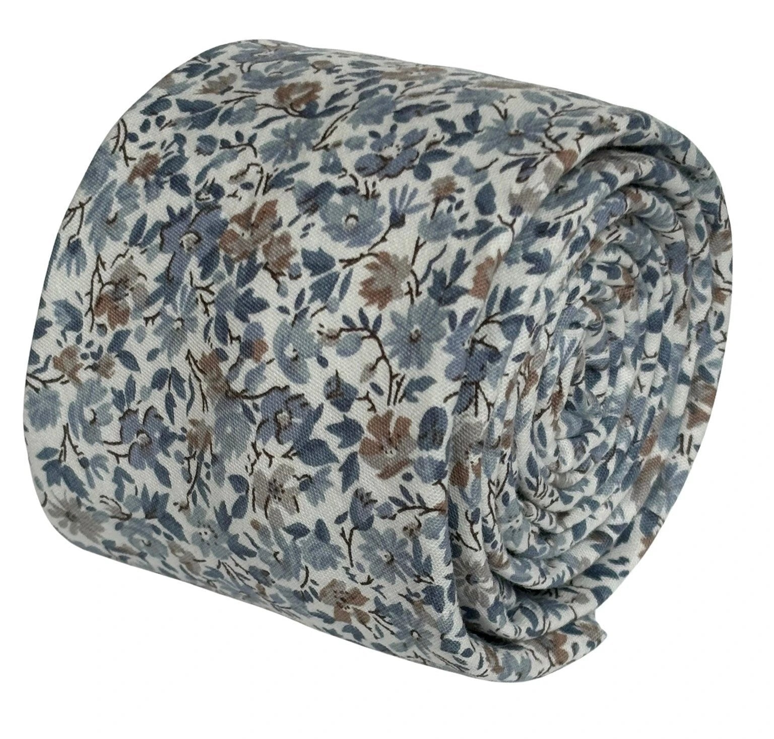 Dusky Blue English Wildflower Design Cotton Tie - Handmade Craftsmanship For Everyday Sophistication by Frederick Thomas Handmade Mens Ties