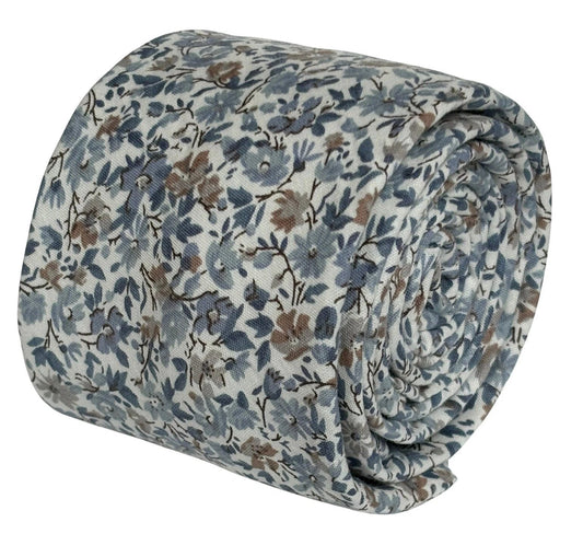 Dusky Blue English Wildflower Design Cotton Tie - Handmade Craftsmanship For Everyday Sophistication by Frederick Thomas Handmade Mens Ties