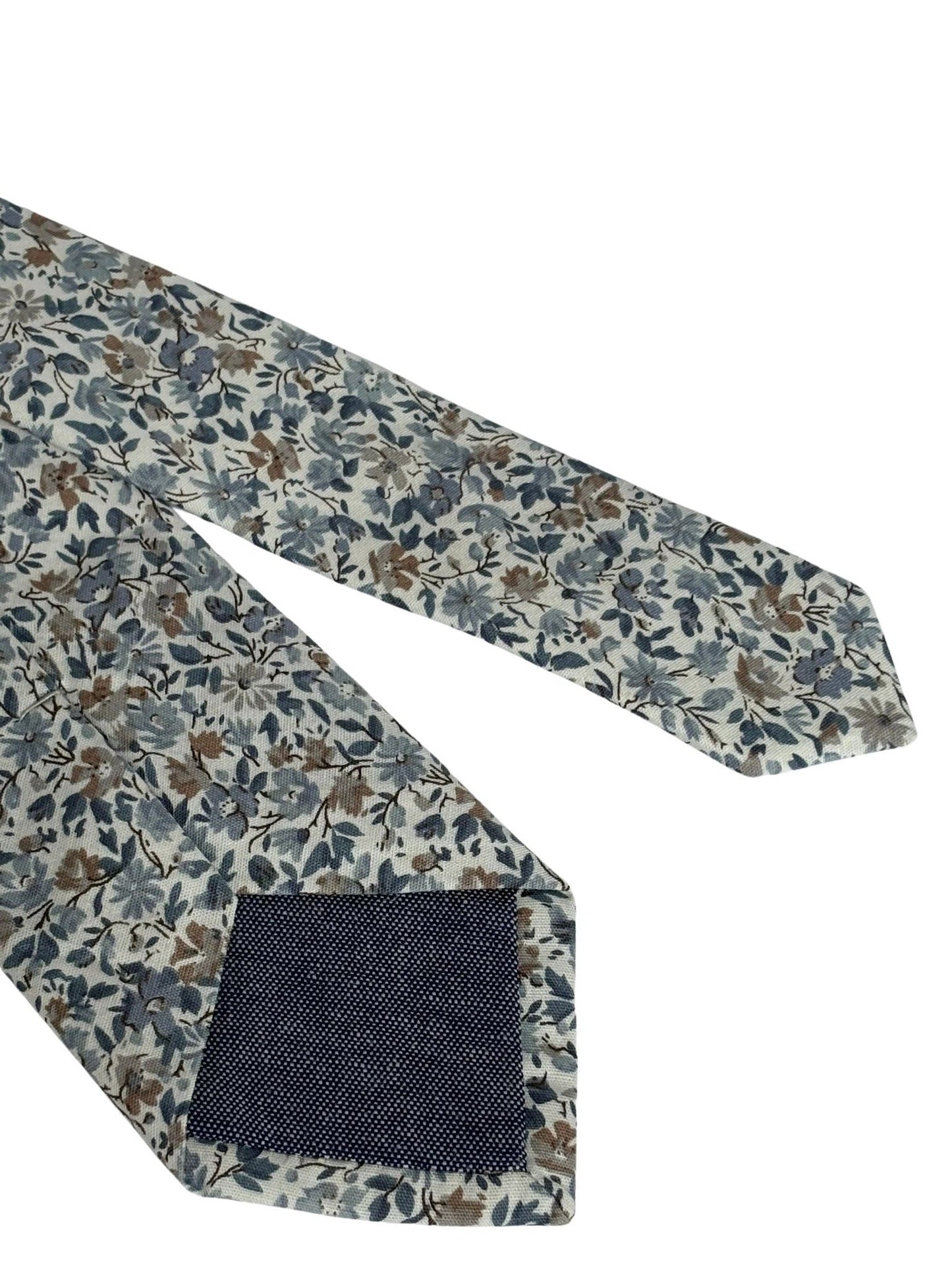Dusky Blue English Wildflower Design Cotton Tie - Handmade Craftsmanship For Everyday Sophistication by Frederick Thomas Handmade Mens Ties
