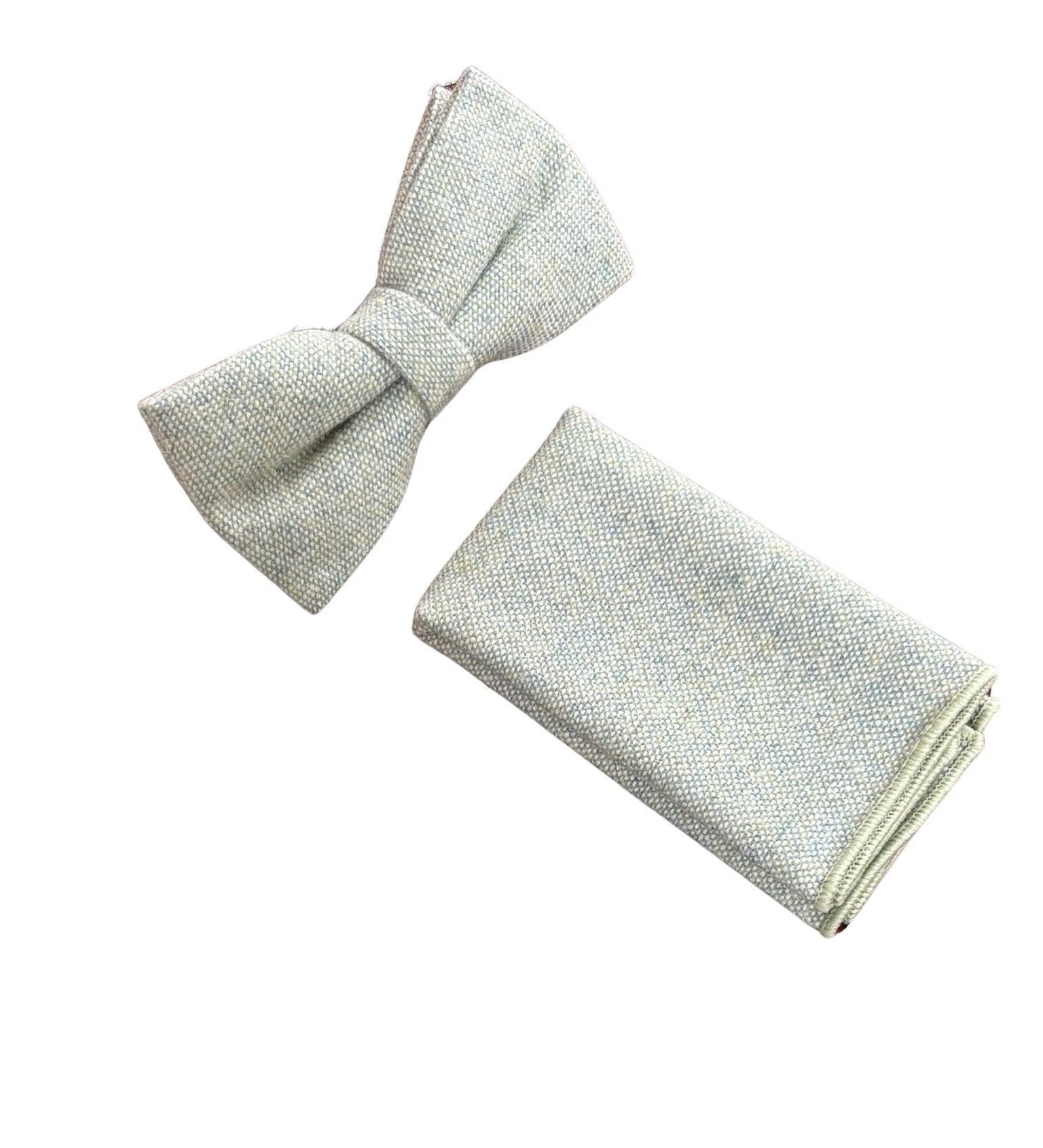 Mint Pistachio Wool Bow Tie With Blue Flecks - Handmade Wool Accessory For Contemporary Formalwear by Frederick Thomas Handmade Mens Ties