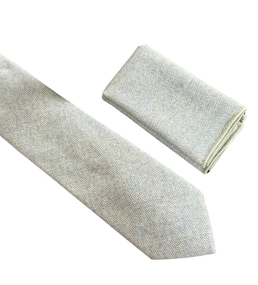 Frederick Thomas Mint Pistachio Wool Tie With Blue Flecks And Matching Pocket Square - Subtle Luxury For Professionals by Frederick Thomas Handmade Mens Ties