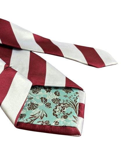 Maroon and White Barber Stripe Tie by Frederick Thomas Handmade Mens Ties