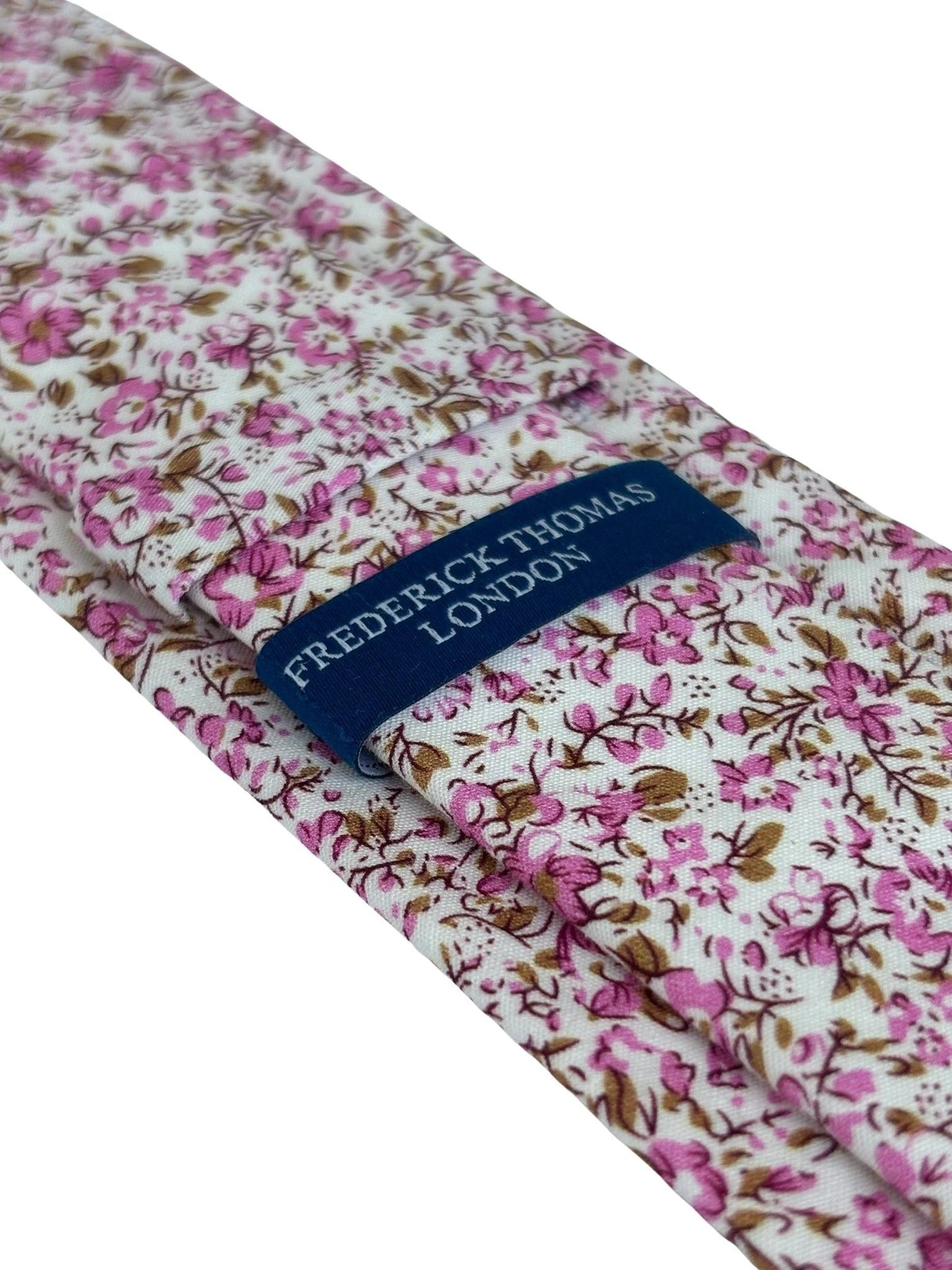 Ivory Cotton Tie - Subtle Pink English Wildflower Garden Design For Refined Professional Style In Meetings by Frederick Thomas Handmade Mens Ties